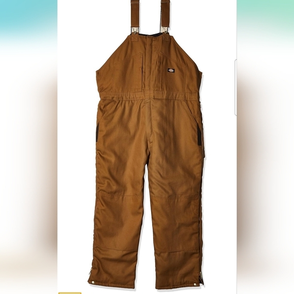 Dickies Men's Brown Duck Insulated Bib Overalls Size Large - Tall - Picture 1 of 12